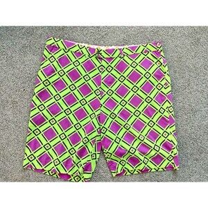 Loudmouth Golf Men’s Shorts Size 46 Purple Green Geometric Pattern Bermuda